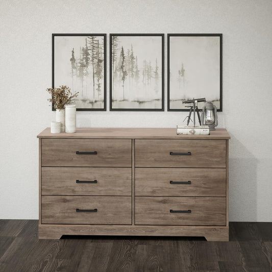 Rustic Ridge Farmhouse 6-Drawer Double Dresser, Brown Dresser for Bedroom, Chest of Drawers with 6 Storage Drawers, 53.25” Wide X 18.25” Deep X 28.5” Tall, Brown-1