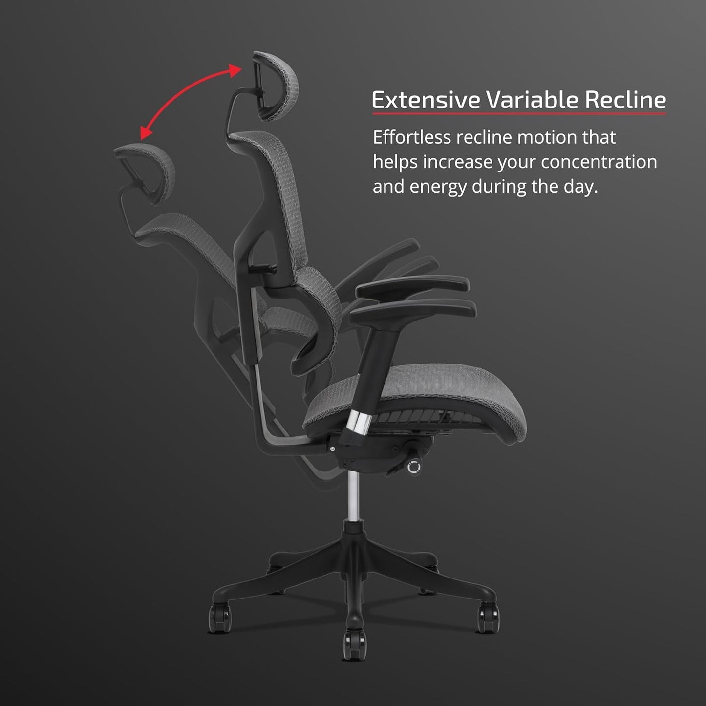 X1 High End Task Chair, Grey Flex Mesh with Headrest - Ergonomic Office Seat/Dynamic Variable Lumbar Support/Highly Adjustable/Relaxed Recline/Perfect for Office or Home Desk-4