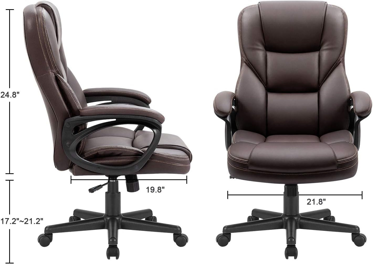 Office Executive Chair High Back Adjustable Managerial Home Desk Chair, Swivel Computer PU Leather Chair with Lumbar Support (Brown)-2