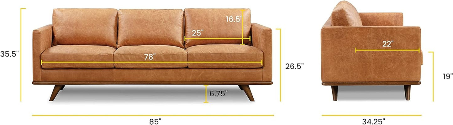 Nolita 85" Sofa in Full-Grain Pure-Aniline Italian Tanned Leather in Cognac Tan-2