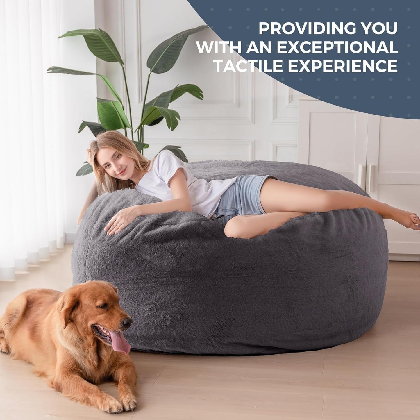 Giant Bean Bag Chair Bed for Adults, Convertible Beanbag Folds from Lazy Chair to Floor Mattress Bed, Large Floor Sofa Couch, Big Sofa Bed, High-Density Foam Filling, Machine Washable-3
