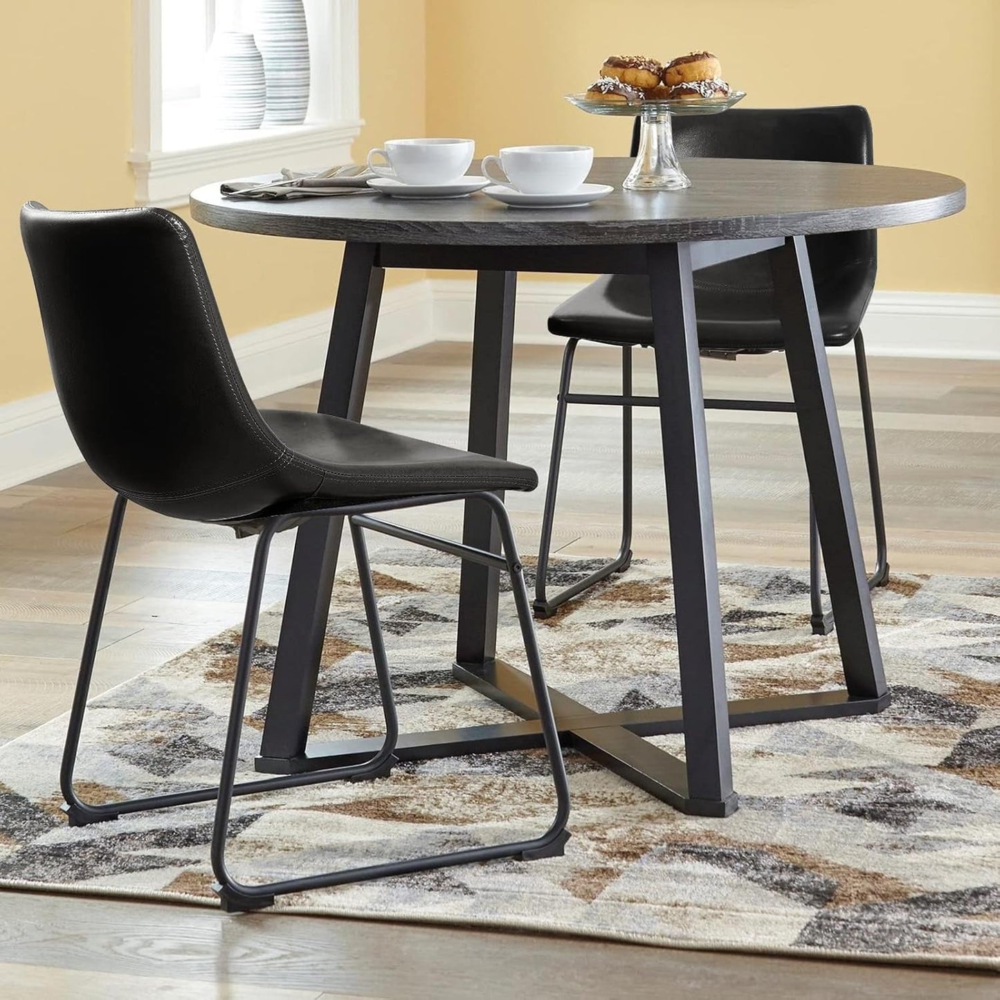 Faux Leather Dining Chairs Set of 4, 18 Inch Kitchen & Dining Room Chair, Mid Century Modern Dining Chairs with Backrest and Metal Legs (Black)-4