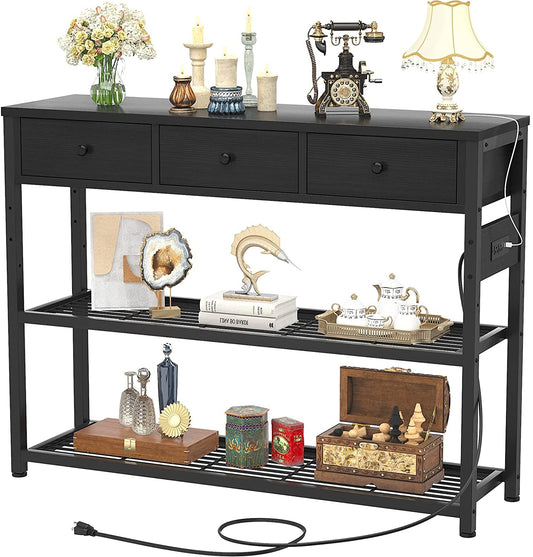 Black Console Table with Outlets and USB Ports-1
