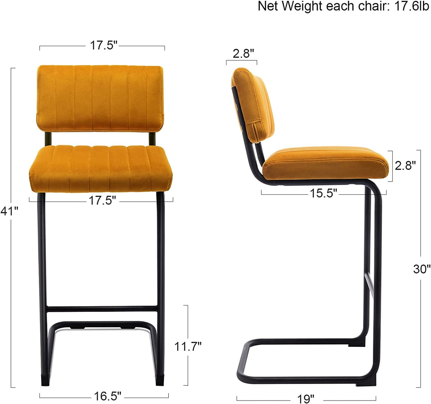 Velvet Upholstered Bar Height Chairs Set of 2, Orange-4