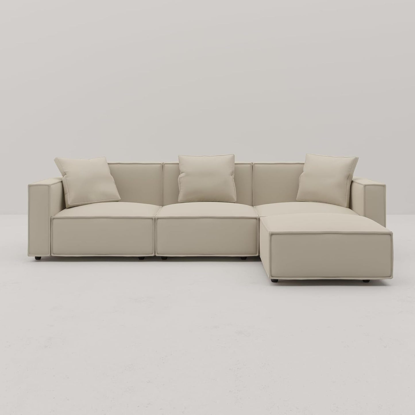 Luxury Modular Sectional Living Room Sofa Set, Modern Minimalist Style Couch with Ottoman and Chaise, L-Shape, Cream-4
