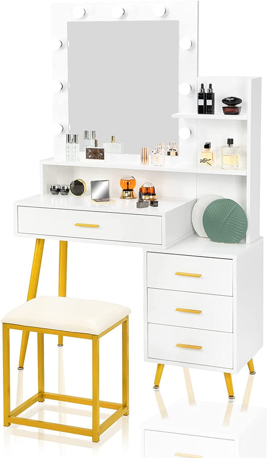 White and Gold Vanity Table Set-1
