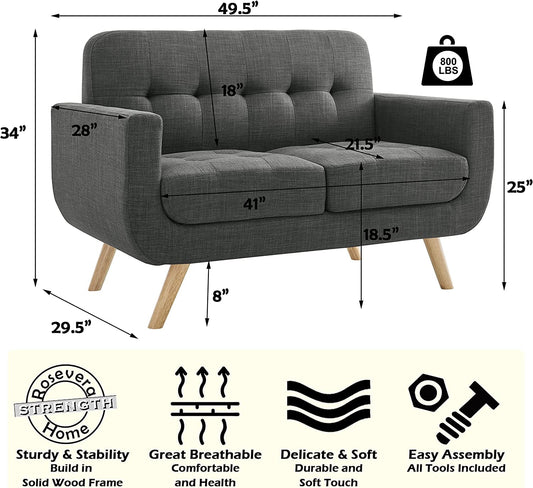 Elena Linen Accent Armchair, 2-Seat, Dark Gray-1