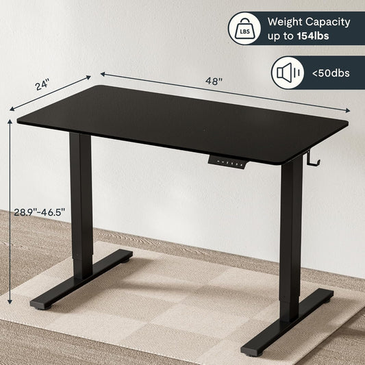 EN1 Whole-Piece Standing Desk 48 X 24 Inches Electric Height Adjustable Desk Sit Stand Desk Home Office Desks (Black Frame + Black Table Top)-1