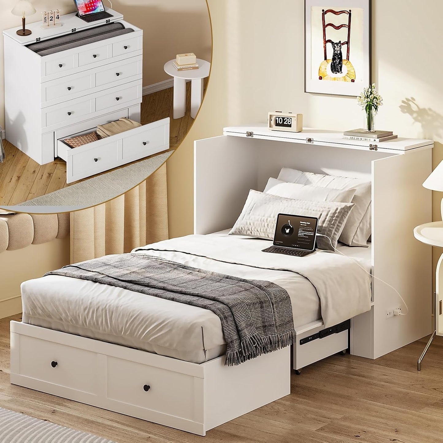 Queen Murphy Bed with Storage and Charging Station-6