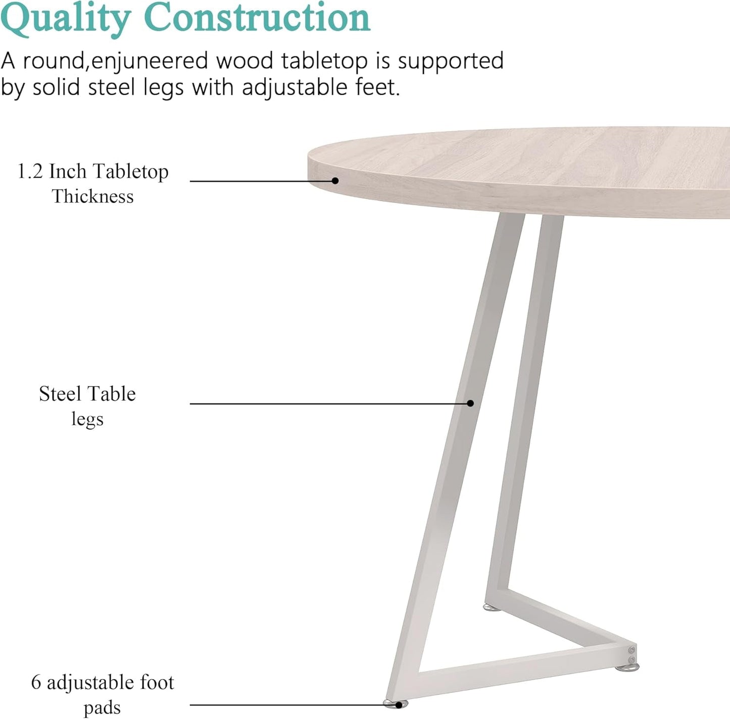 35" round Dining Table for 4, Wood-Grain Tabletop & Heavy-Duty Steel Frame, for Kitchen, Living Room, Easy Assembly, Natural Wood-4