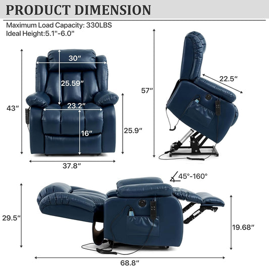 Dual Motor Large Power Lift Recliner Chair Recliners for Elderly, Infinite Position Recliner Chair with Heat and Massage, Breathable Leather(Dark Blue)-1