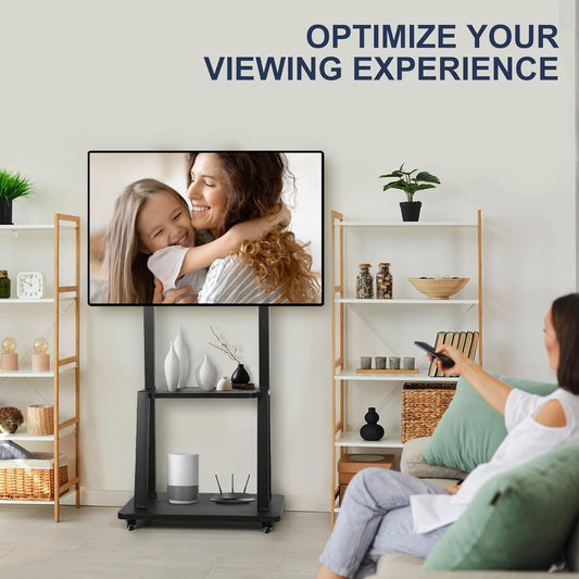 Rolling TV Stand with Wheels for 32-75 Inch Heavy-Duty Mobile TV Cart LCD LED OLED Flat Panel Screens Smartboard Holds up to 100Lbs Portable TV Stand on Wheels with Shelf Height Ajustable-1