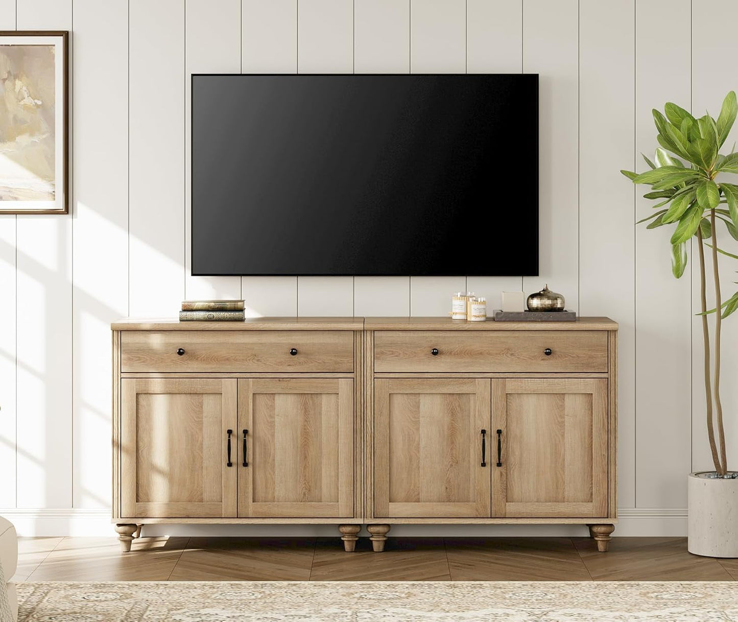 WAMAPT Buffet Cabinet with 4 Doors and 2 Drawers, Large Coffee Bar Tables Wood Kitchen Storage Cabinets with Storage Cabinets, Modern Farmhouse Sideboard Credenza for Dining Room, Oak, 68 Inch-4