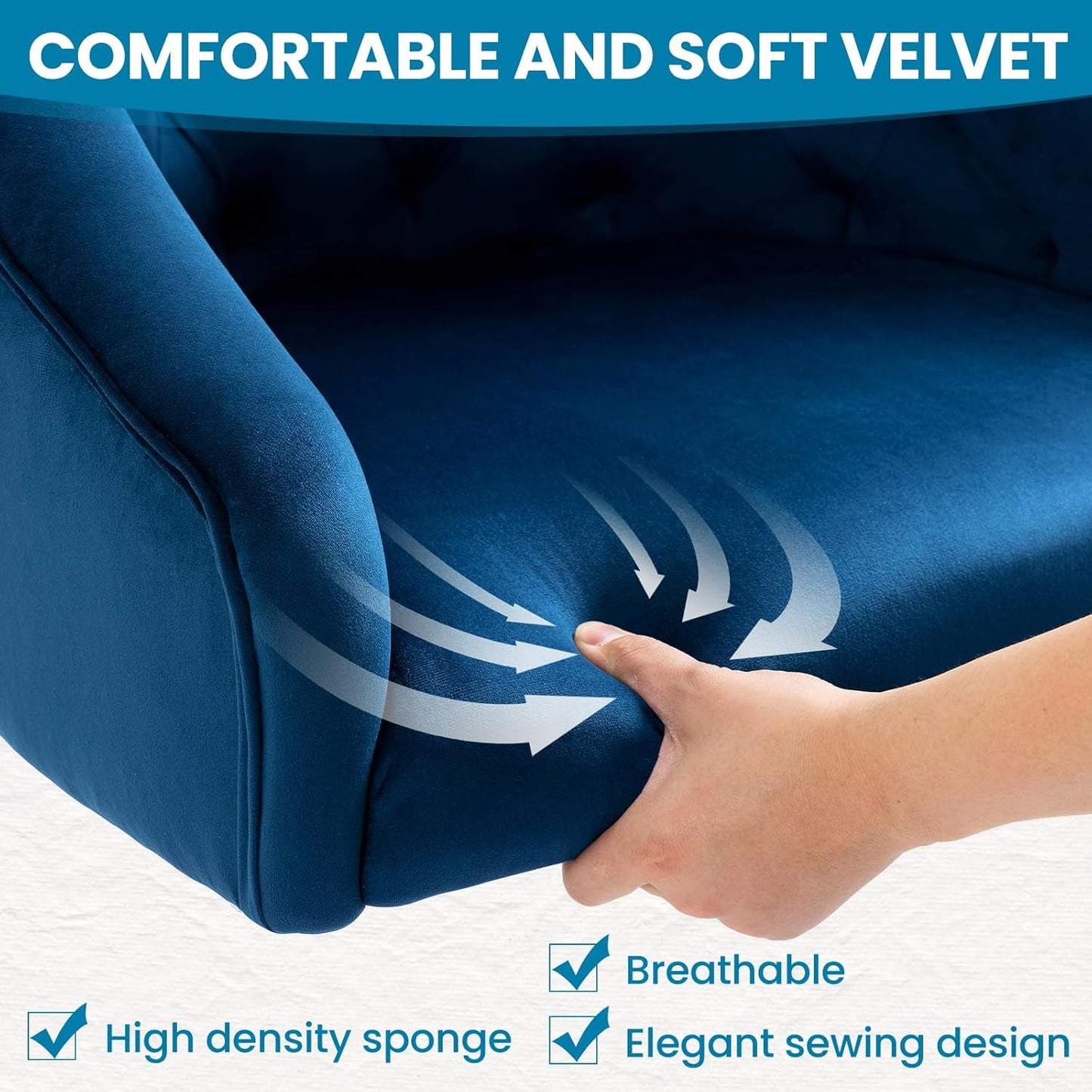 Velvet Office Swivel Chair, Vanity Chair, Fabric Desk Chair, Pretty Fancy Chair, Gold Office Chair for Girls, 360°Swivel Height Adjustable Reception Chair (Navyblue)-3