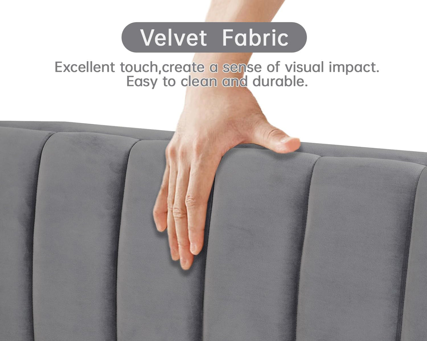 Velvet Accent Chair Loveseat Contemporary Sofa Home Theater Seating Upholstered Accent Arm Modern Chesterfield Sofa Furniture Couch Set for Living Room Office Bedroom Apartment, Grey-2
