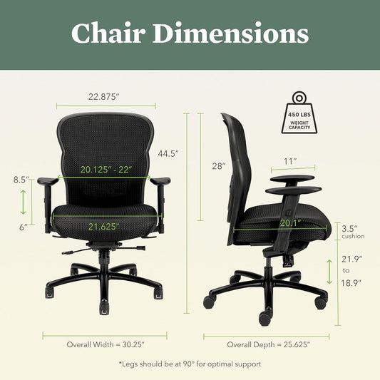 Wave Big and Tall Office Chair 450Lbs - Breathable Stretch Mesh Back & Seat Extra Wide Desk Chair - plus Size Executive Office Chair Ergonomic Heavy Duty Tilt Recline, Oversized Wide Office Chair-1