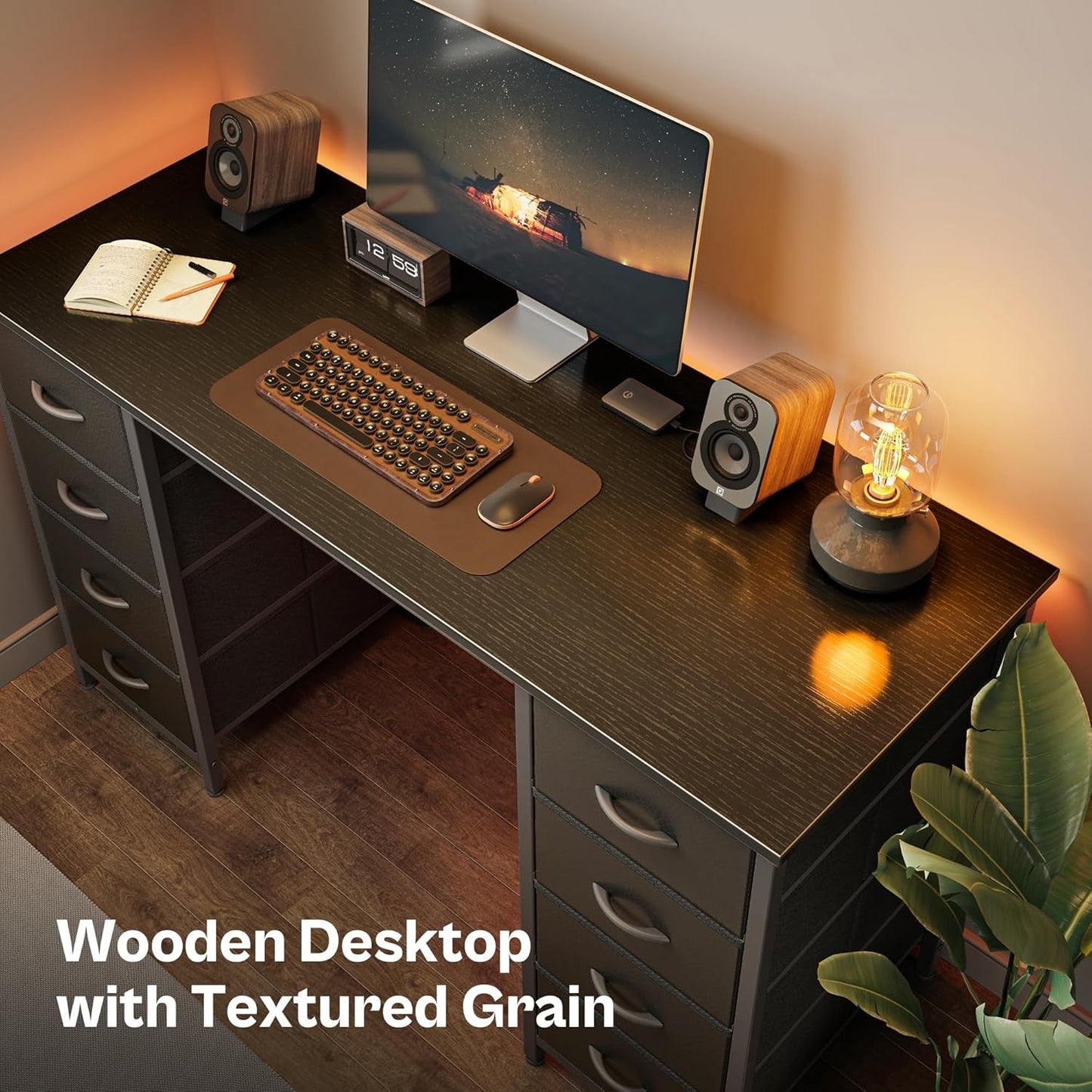 47 Inch Computer Desk with 8 Drawers, Office Desk Work Desk for Home Office, Study, Gaming Desk with Fabric Drawers, Large Storage, Black-4