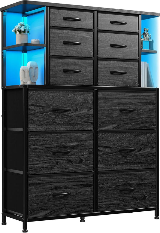 12 Drawer Dresser with LED Lights Bedroom Black-1