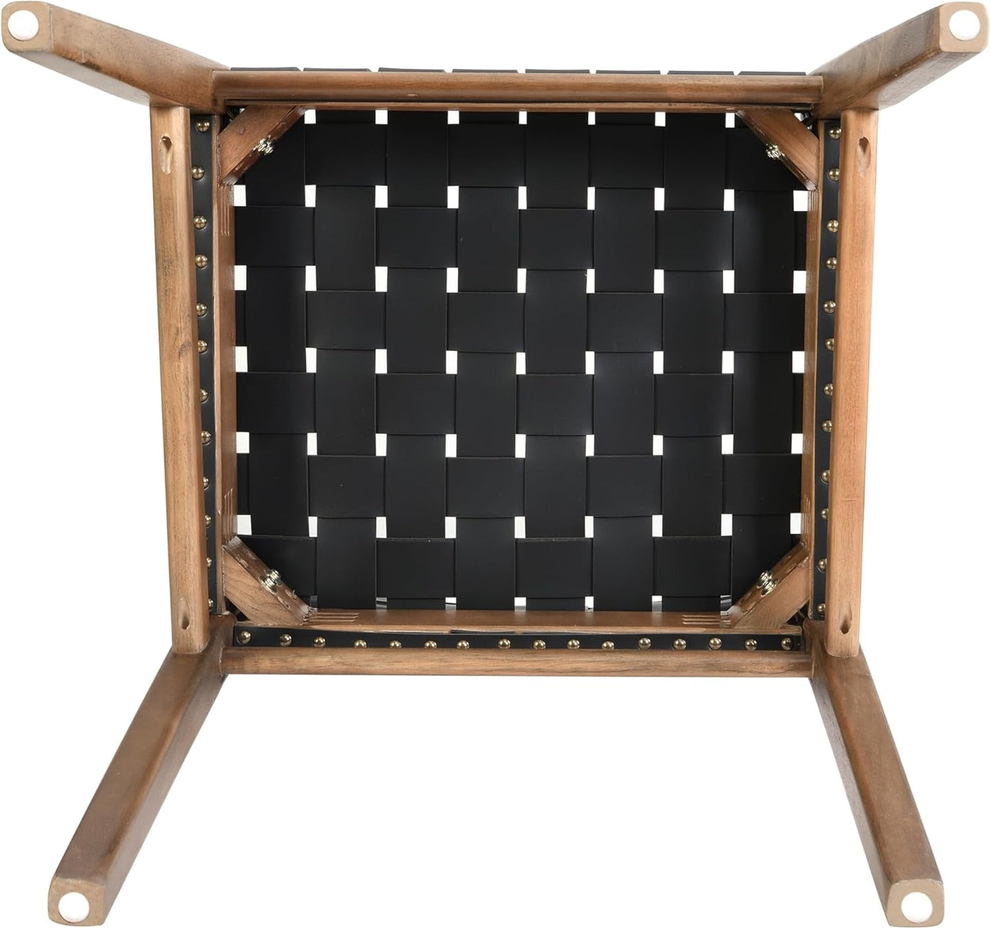 Set of 2 Indoor Rubberwood Frame Armless Dining Chairs, Seating and Backrest with Rope Weave by Pu/Faux Leather, for Dining Room Kitchen, Restaurant, Party, Walnut and Black-4