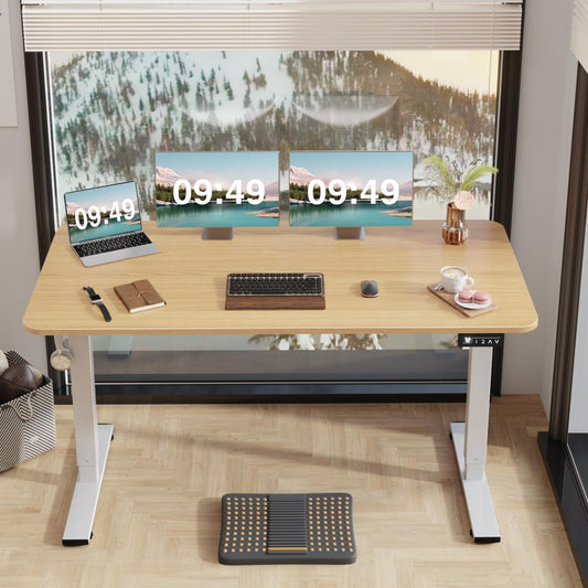 Electric Height Adjustable Standing Desk Large 55 X 24 Inches Sit Stand up Desk Home Office Computer Desk Memory Preset with T-Shaped Metal Bracket, Light Wood-1