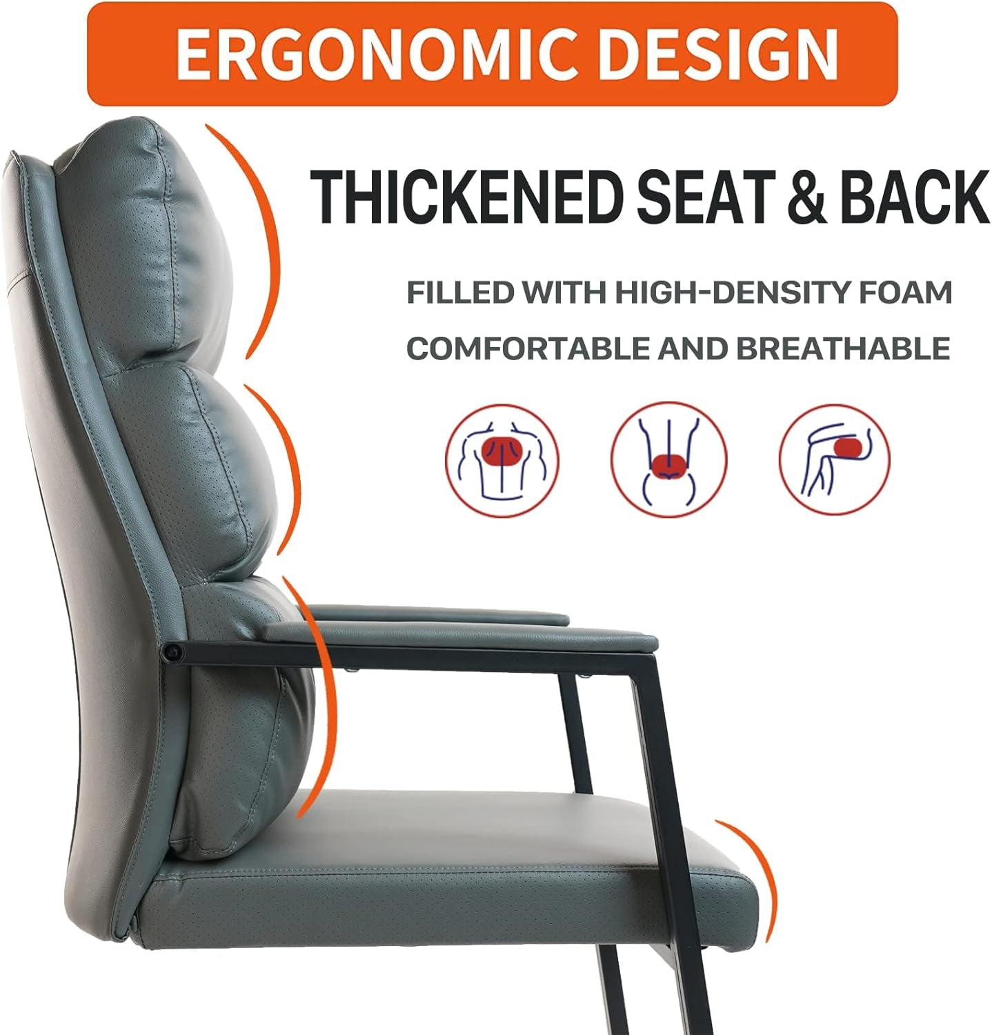 Gray Leather Guest Chairs, Big & Tall, Sled Base, 2-Pack-4