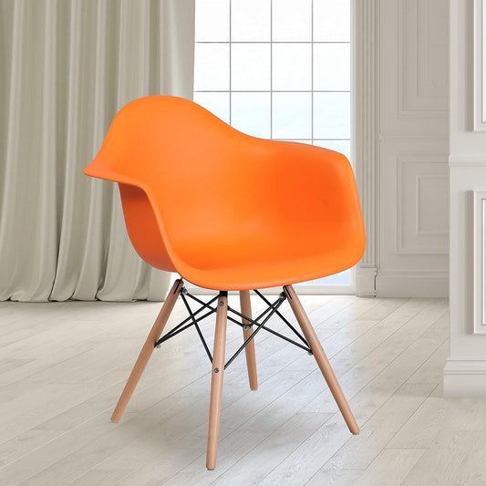 Alonza Series Orange Plastic Chair with Wooden Legs-1