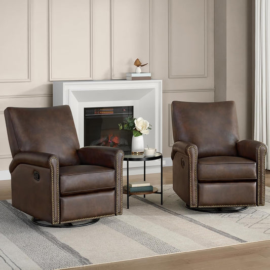 Large Leather Recliner Chair Faux Swivel Rocker for Adults Manual Sofa for Living Room Bedroom Home Theater Seating-1