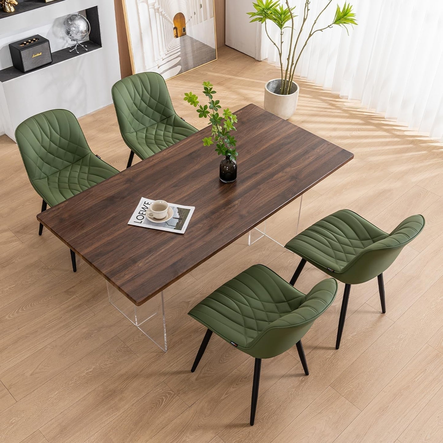 Dining Chairs Set of 2 Mid Century Modern Kitchen Chair Comfortable Upholstered Faux Leather Dinner Chairs for Kitchen Dining Room, Olive-4