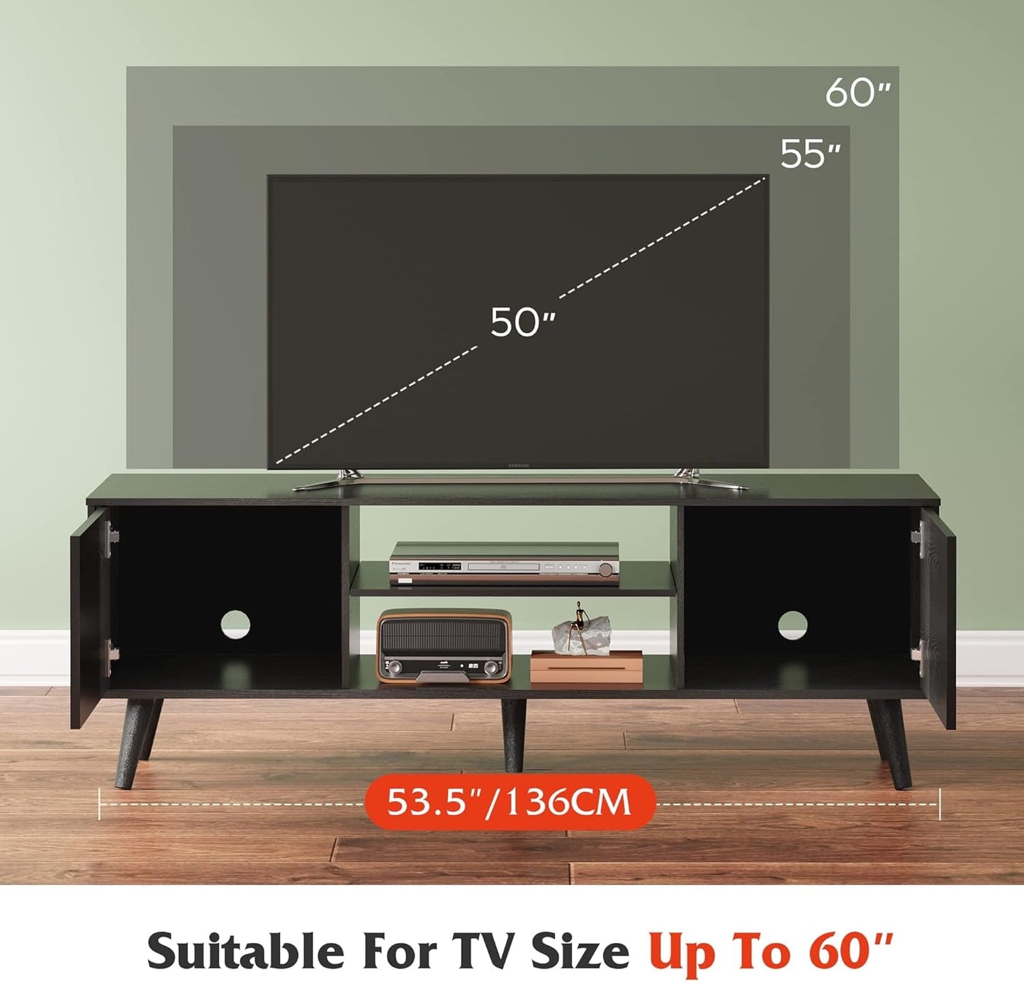TV Stand for 55 60 Inch TV, Entertainment Center with Storage Cabinets, Rustic TV Console for Living Room Decor, Black-4