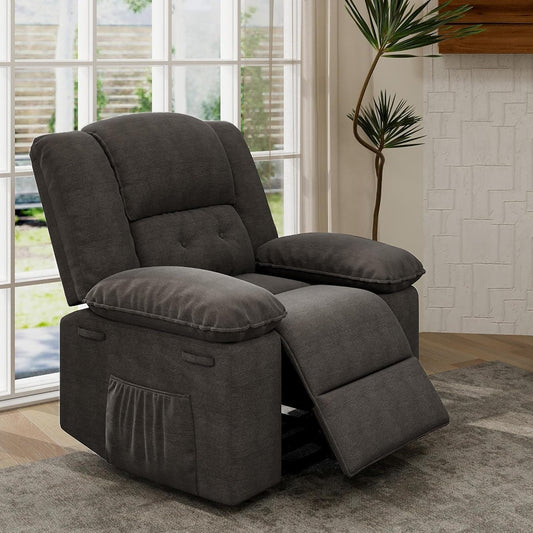 XRC2 Swivel Rocker Recliner Chair for Adults - Massage Reclining Chair W/Heat & Vibration, 270° Swivel Manual Rocking Chair Single Sofa for Living Room Bedroom (Brown)-1
