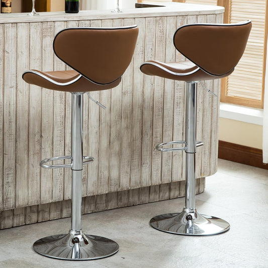 Masaccio Cushioned Leatherette Upholstery Airlift Adjustable Swivel Barstool with Chrome Base, Set of 2, Caramel-1