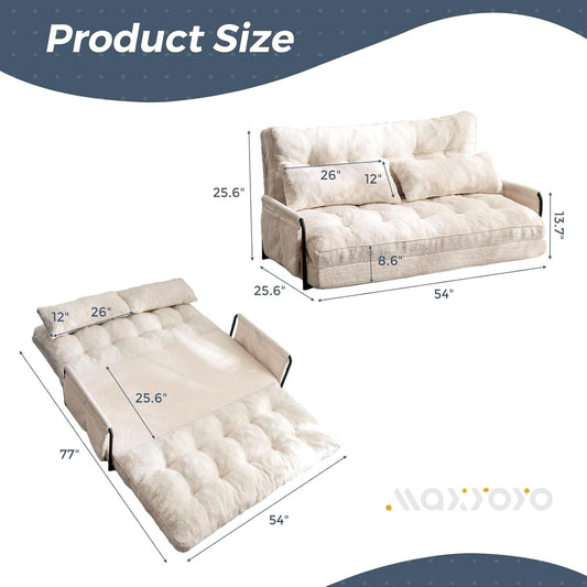 Adjustable Floor Sofa Couch with 2 Pillows, 5-Position Boucle Bean Bag Bed, Convertible Lazy Sofa Sleeper Bed with Armrest, Versatile Floor Seating Sofa for Living Room, Beige, Double-1