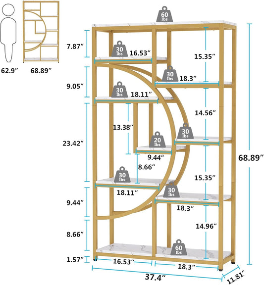 Bookshelf Industrial 5 Tier Etagere Bookcase, Freestanding Tall Bookshelves Display Shelf Storage Organizer with 9-Open Storage Shelf for Living Room, Bedroom-1