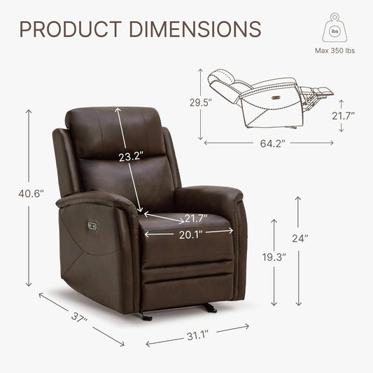 Leather Recliner Chair Faux Power Reclining Sofa Lazy Boy Electric Glider Rocking Function with Armrest USB & Type-C Ports for Living Room Bedroom Home Theater Seating-1