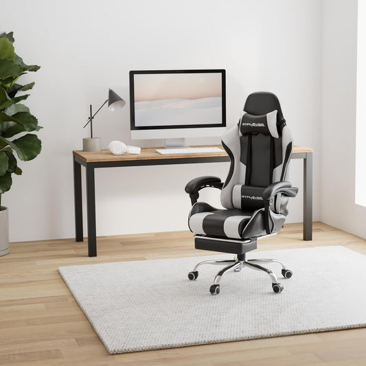 Gaming Chair, Computer Chair with Footrest and Lumbar Support, Height Adjustable Game Chair with 360°-Swivel Seat and Headrest and for Office or Gaming (White)-1