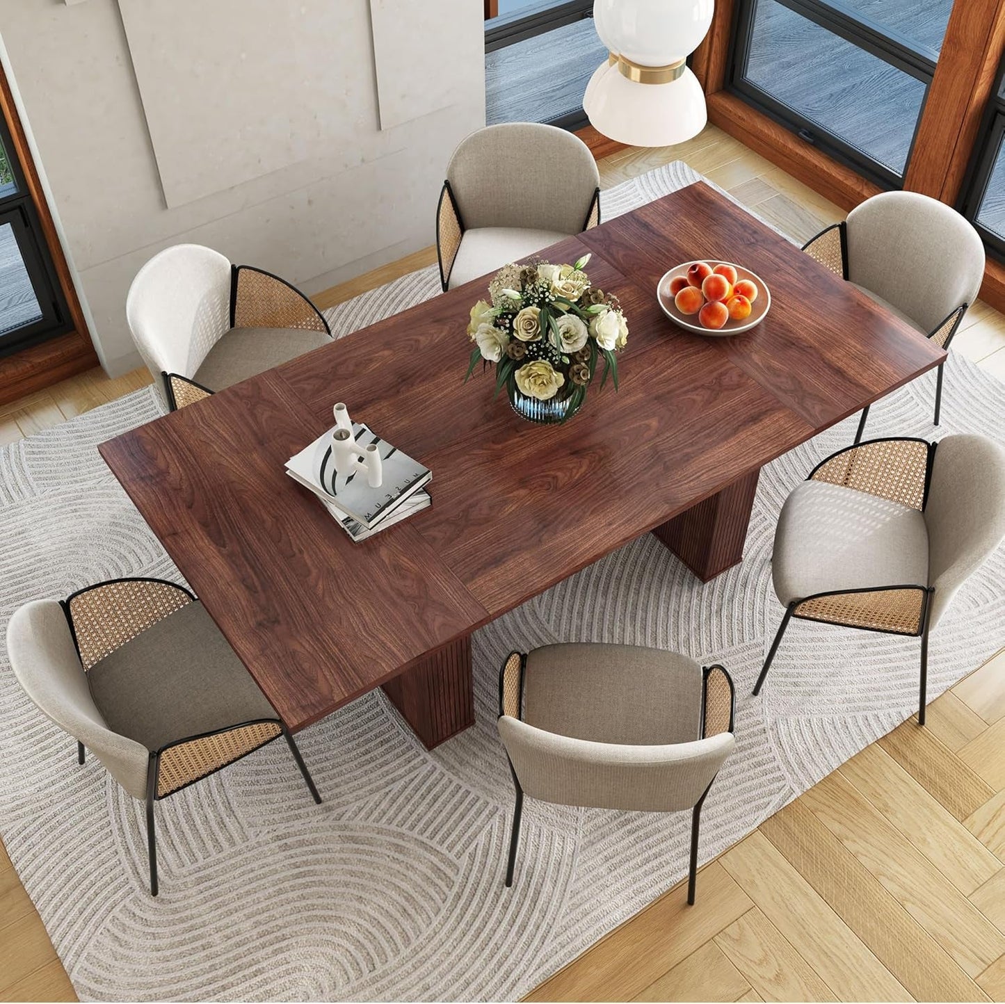 78 Inch Dining Table for 6 8 10, Modern Farmhouse Rectangular Kitchen Table, Long Dining Room Tables with Wood Strip Base for Kitchen Living Room (Walnut)-2