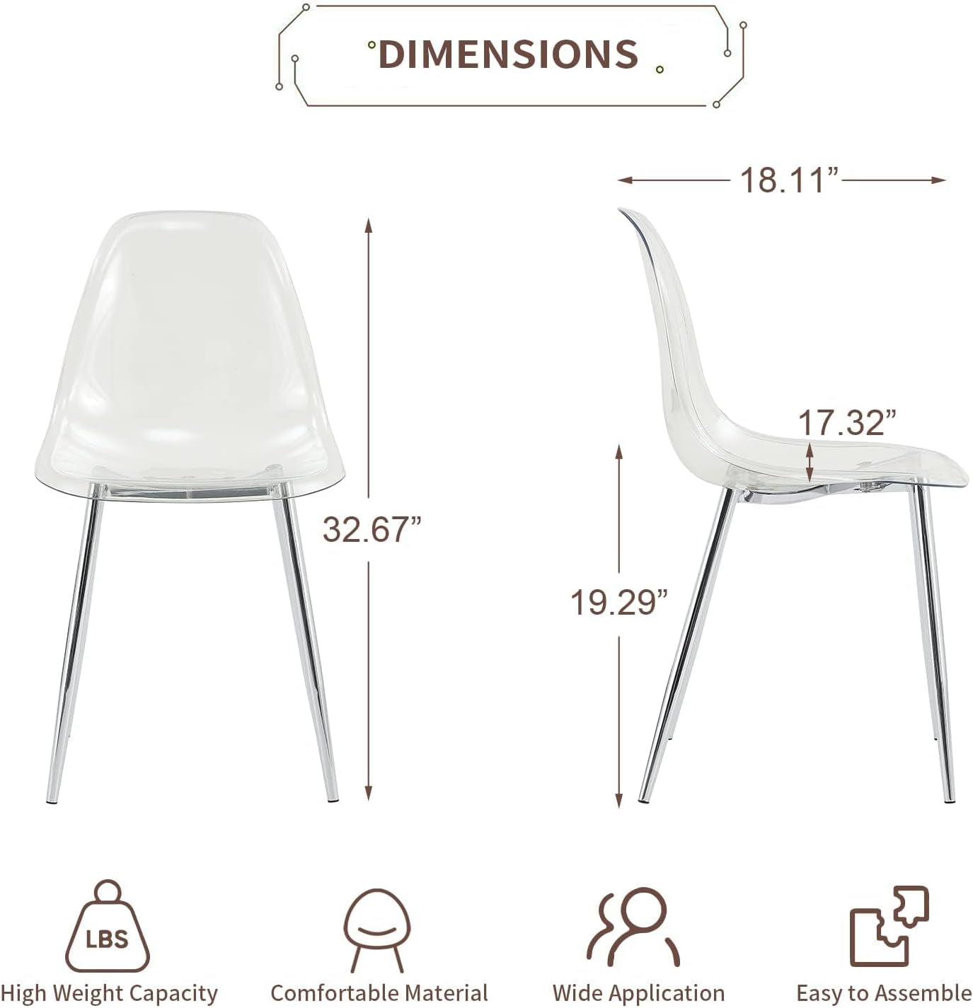 Clear Dining Chairs Set of 4, Modern Kitchen Chairs with Transparent Seat, Acrylic Accent Side Chairs with Metal Legs for Dining Room, Kitchen, Living Room with Silver-1