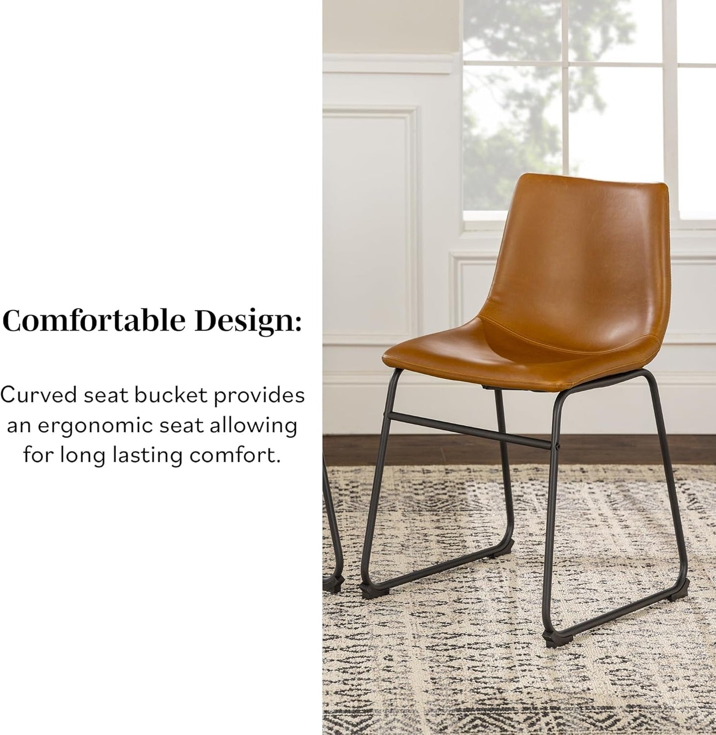 Douglas Urban Industrial Faux Leather Armless Dining Chairs, Set of 2, Whiskey Brown-3