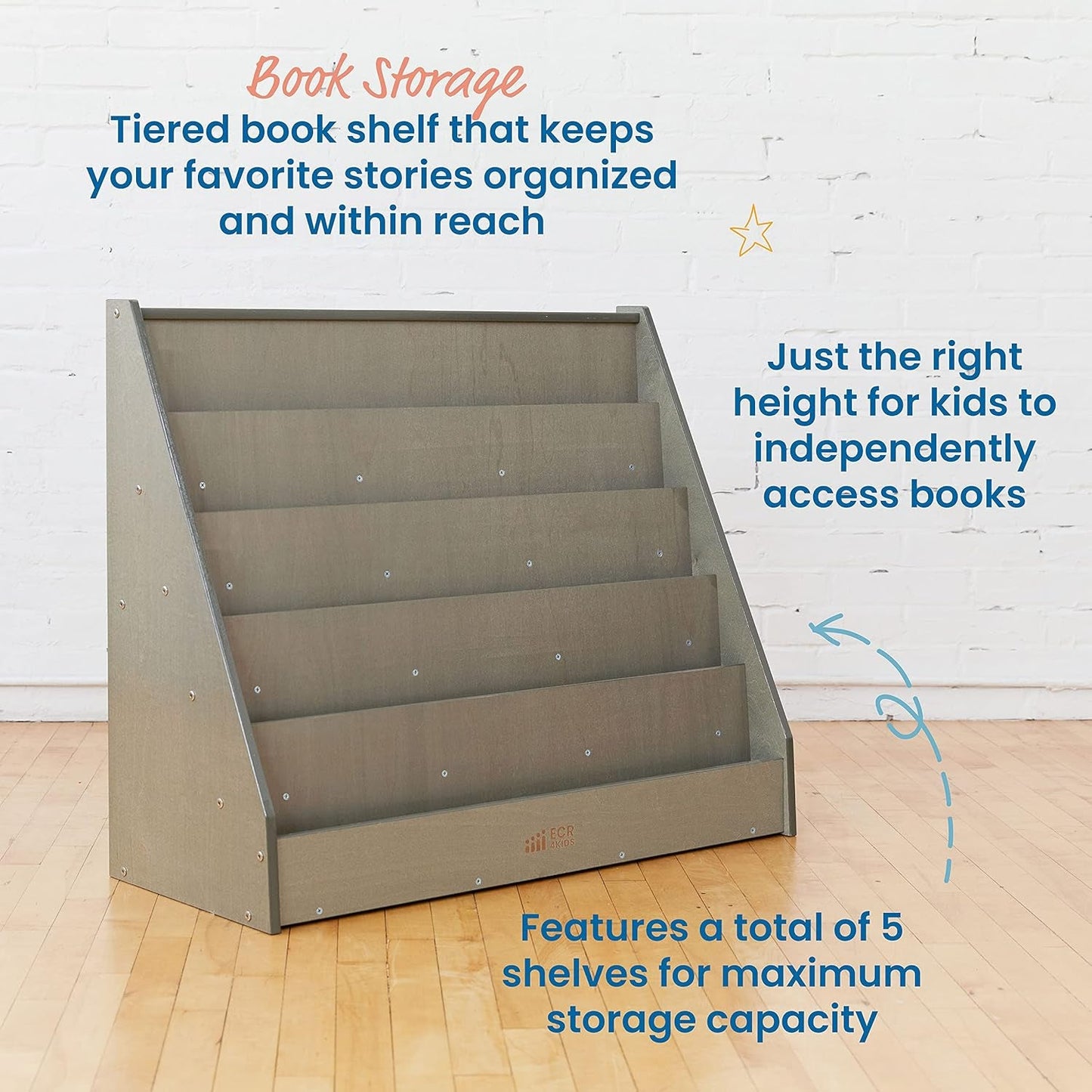 Single-Sided Book Display, Classroom Bookshelf, Grey Wash-3