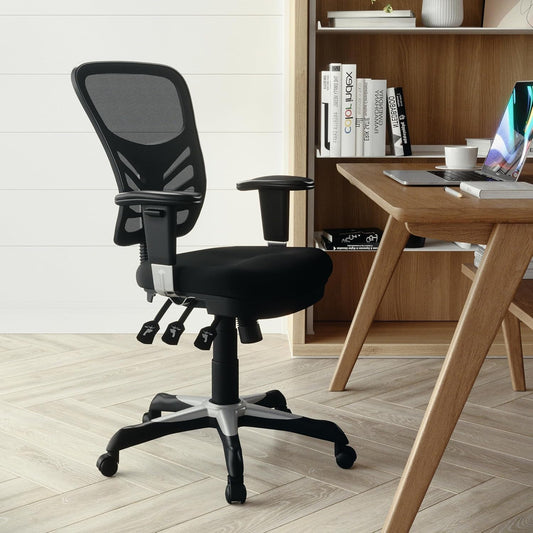 Nicholas Mid-Back Swivel Office and Gaming Chair, Ergonomic Mesh Office Chair with Adjustable Lumbar Support and Height, Black-1