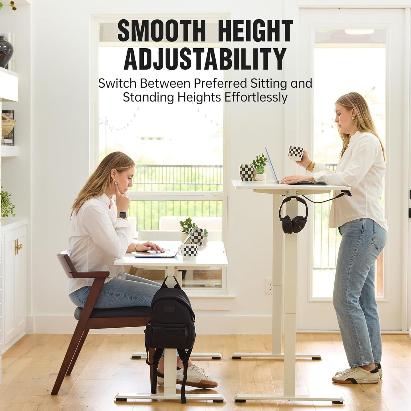 47.2 Inch Electric Standing Desk, Height Adjustable Sit Stand Up, Wood Desktop, Work Home Office Computer PC Desks, Gaming Writing Study Bedroom Rising Table, Tall Standup Workstation, White-3
