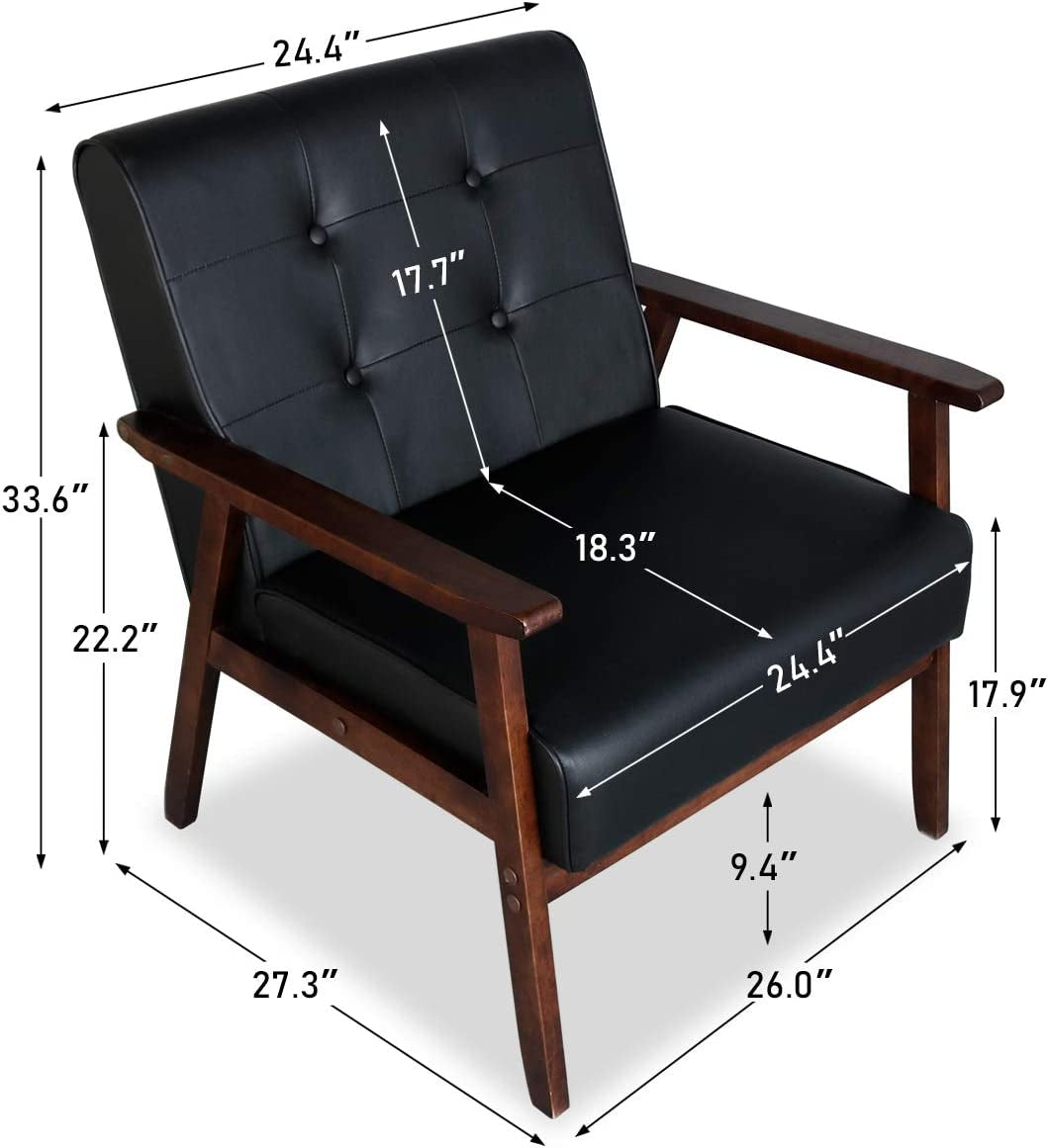 Mid Century 1 Loveseat Sofa and 2 Accent Chairs Set Modern Wood Arm Couch and Chair Living Room Furniture Sets (8428 Black Set)-1