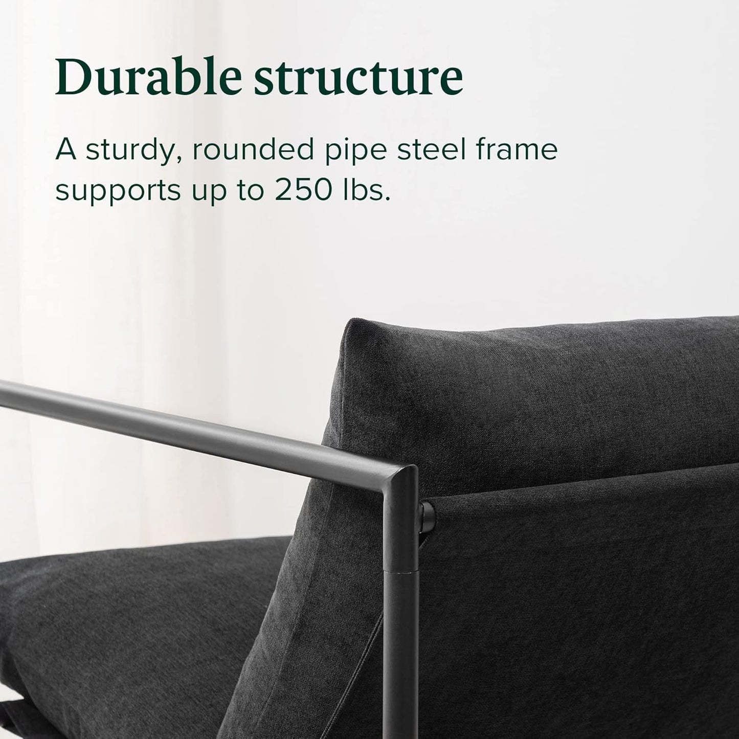 Aidan Sling Accent Chair, Pack of 2, Metal Framed Armchair with Shredded Foam Cushioning, Black-4