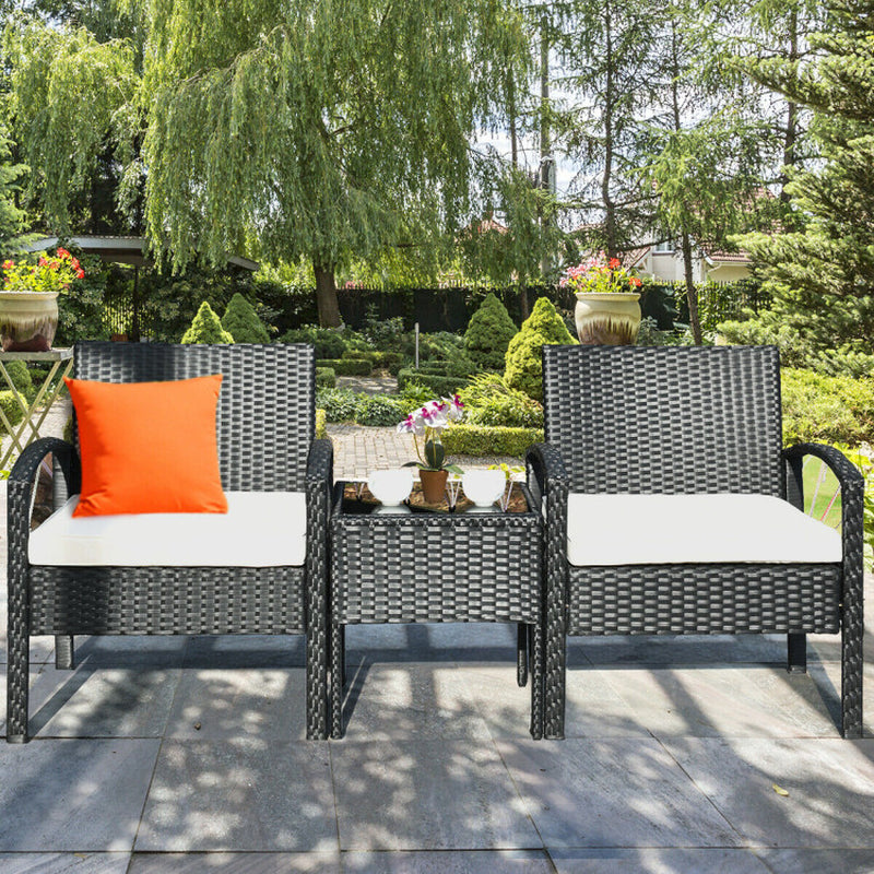 3 Pieces Outdoor Rattan Patio Conversation Set with Seat Cushions-4