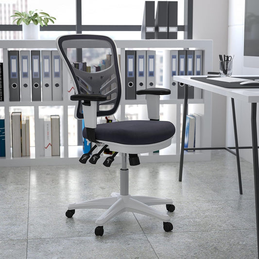 Nicholas Mid-Back Swivel Office and Gaming Chair, Ergonomic Mesh Office Chair with Adjustable Lumbar Support and Height, Gray/White-1