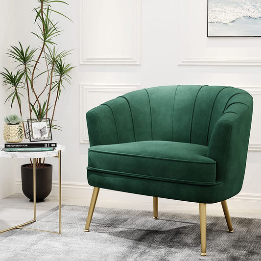 Green Velvet Accent Chair with Golden Legs-1