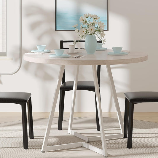 35" round Dining Table for 4, Wood-Grain Tabletop & Heavy-Duty Steel Frame, for Kitchen, Living Room, Easy Assembly, Natural Wood-1