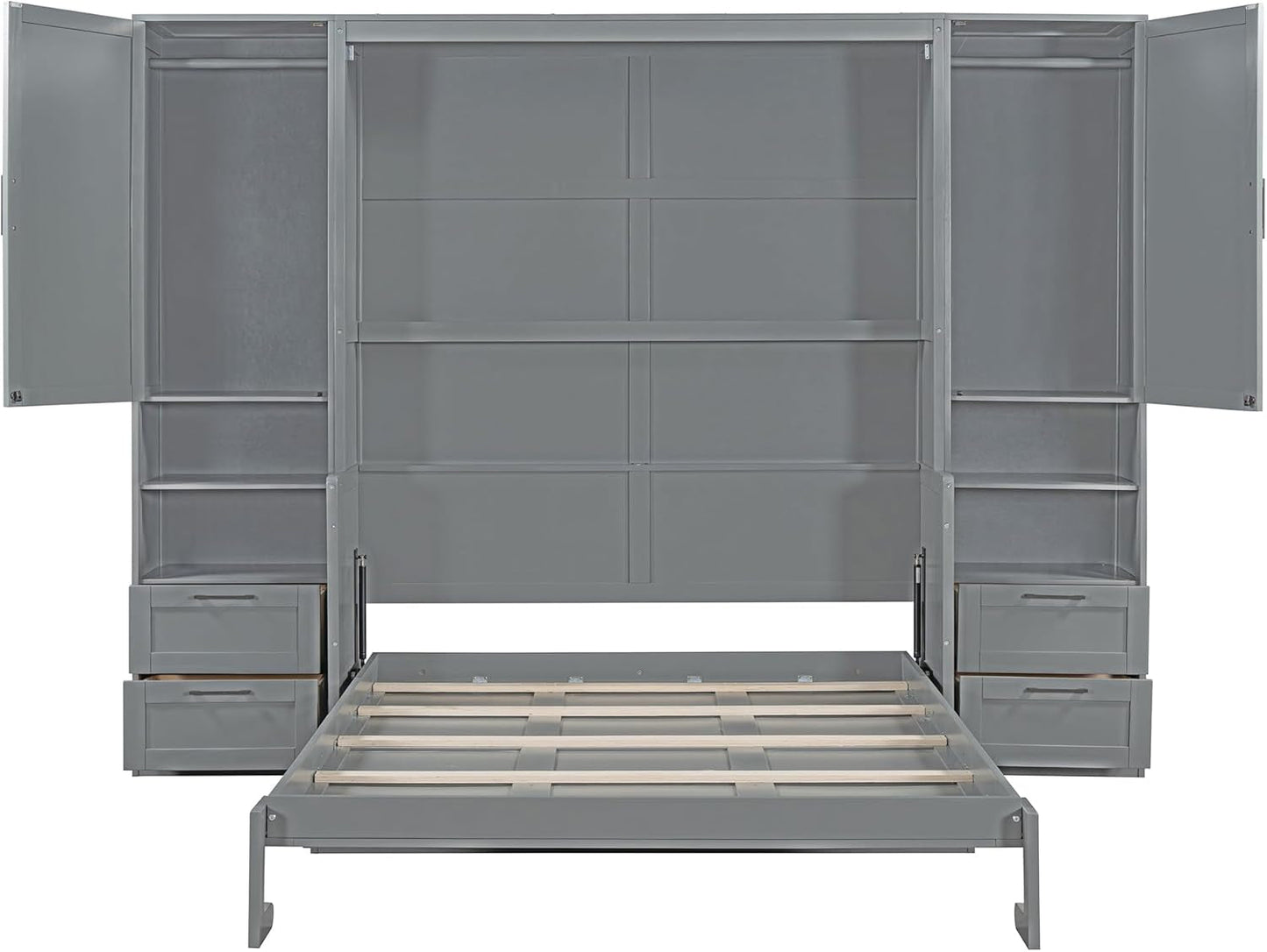 Queen Size Murphy Bed with Closet and Drawers-4