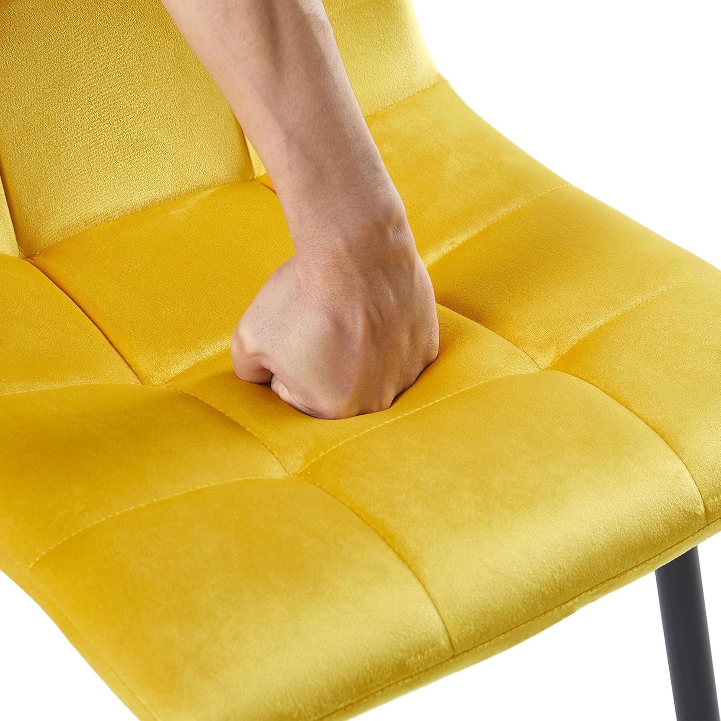 Yellow Velvet Dinner Chairs Set of 4, Modern Armless Biscuit Tufted Dining Side Chairs with Metal Legs for Kitchen Living Room Vanity-3