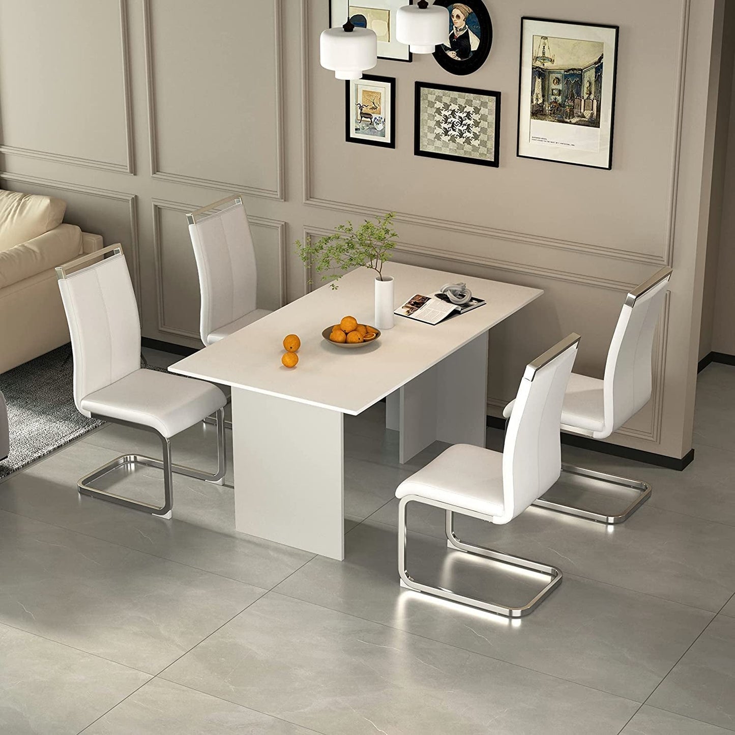 Dining Chairs Set of 4 with Faux Leather Padded Seat High Back and Sturdy Chrome Legs-0